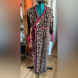 Leopard Print Robe/Duster with Red Trim